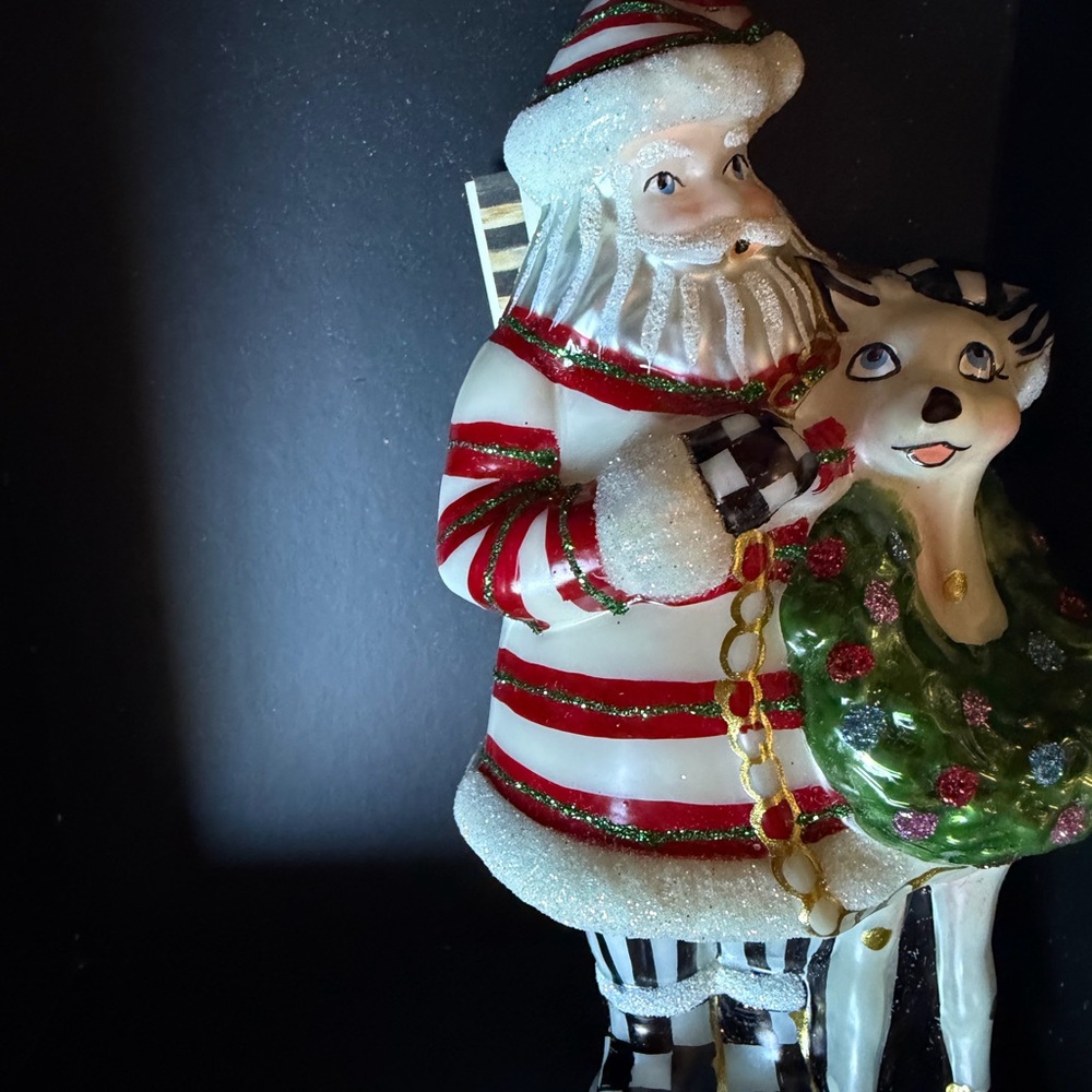 MacKenzie-Childs NIB Santa courtly check christmas tree Reindeer Ornament